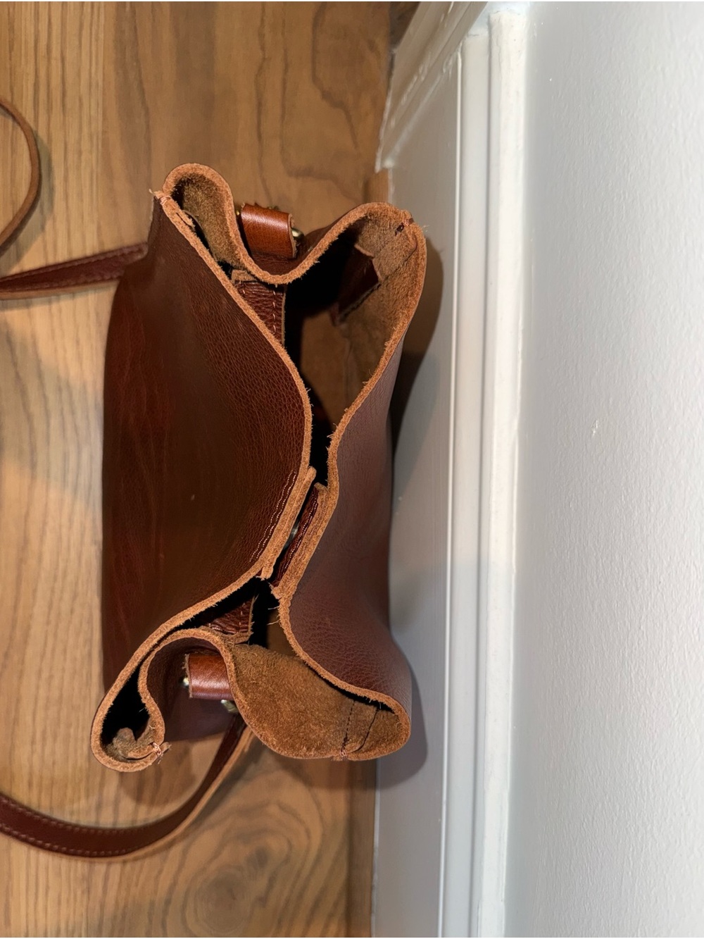 Portland Leather Brown Pebbled Leather Butterfly Bucket Bag - Picture 12 of 13